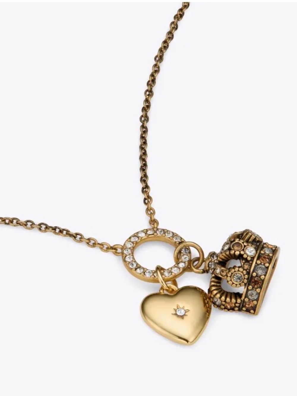 Kurt Geiger London Crown Charm Necklace Gold Tone NWT & Dust Bag